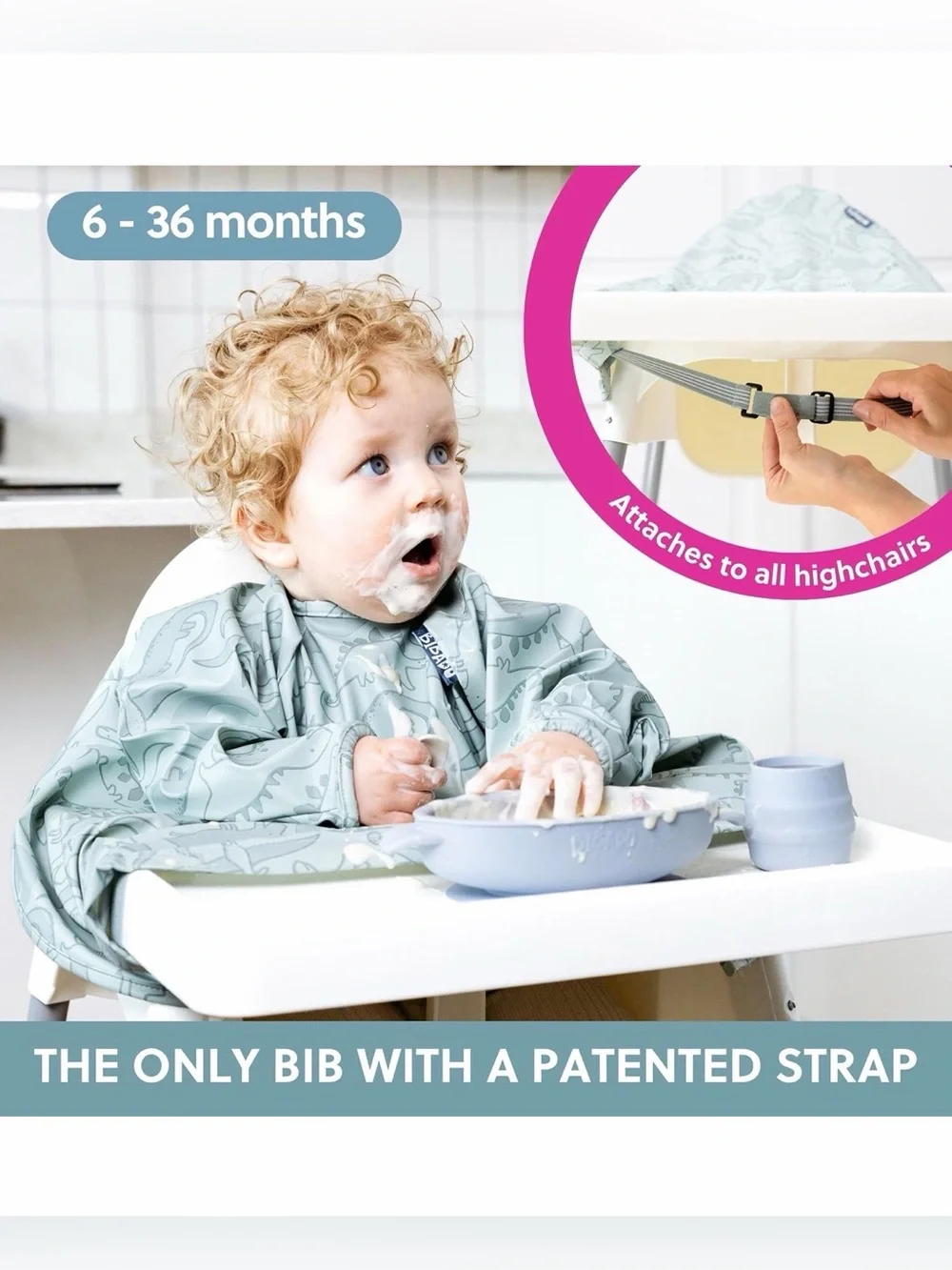 BIBaDO - Long Sleeve Baby Bib (Dino Roar)